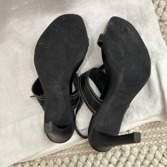 Prada black leather sling back high heels sandals - Picture 9 of 12
